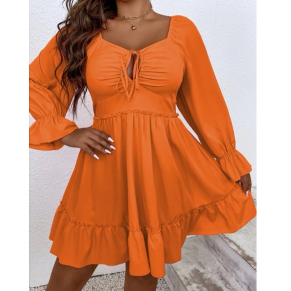 Boho plus size knot front flounce sleeve dress - Picture 4 of 6